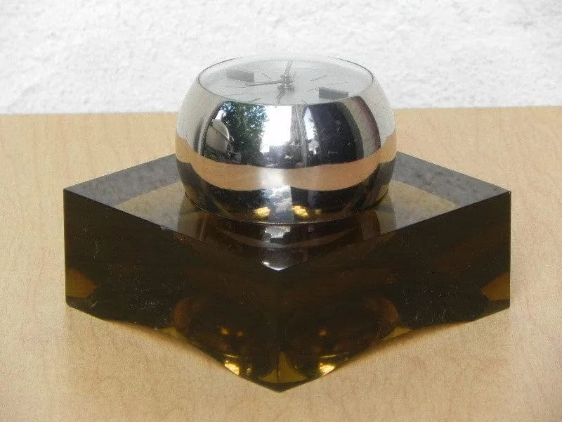 Swiza Rare Chrome Ball Clock in Smoked Lucite Base