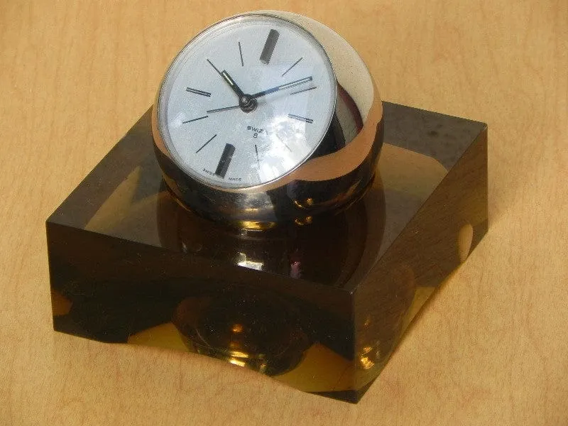 Swiza Rare Chrome Ball Clock in Smoked Lucite Base