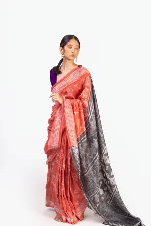 The art of Tie and Dye - Zahra - Red and Grey Shibori saree