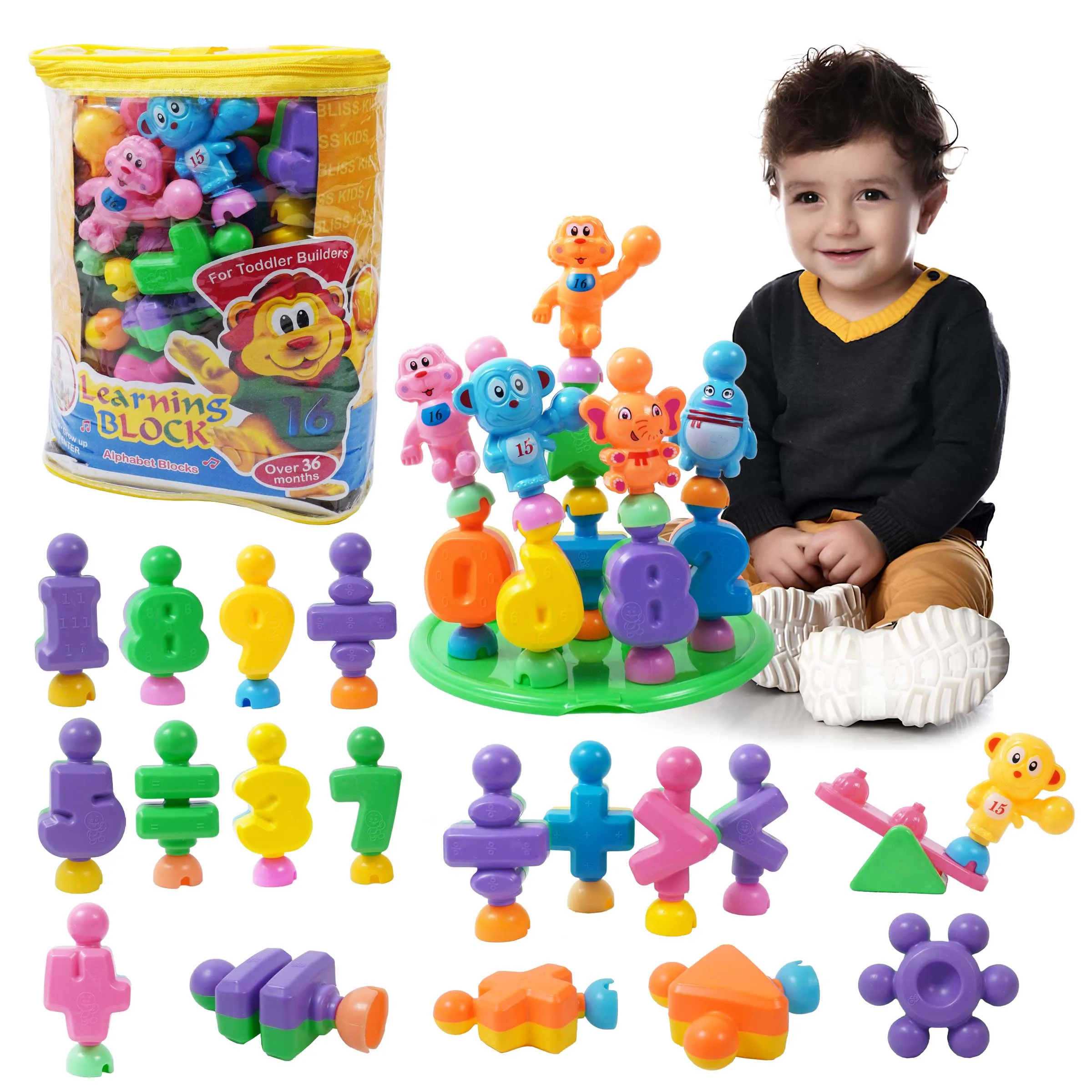 Toyshine 28 pc DIY Alphabet Learning Blocks with Baseplate and Cartoon Figures Early Education Toy for Kids
