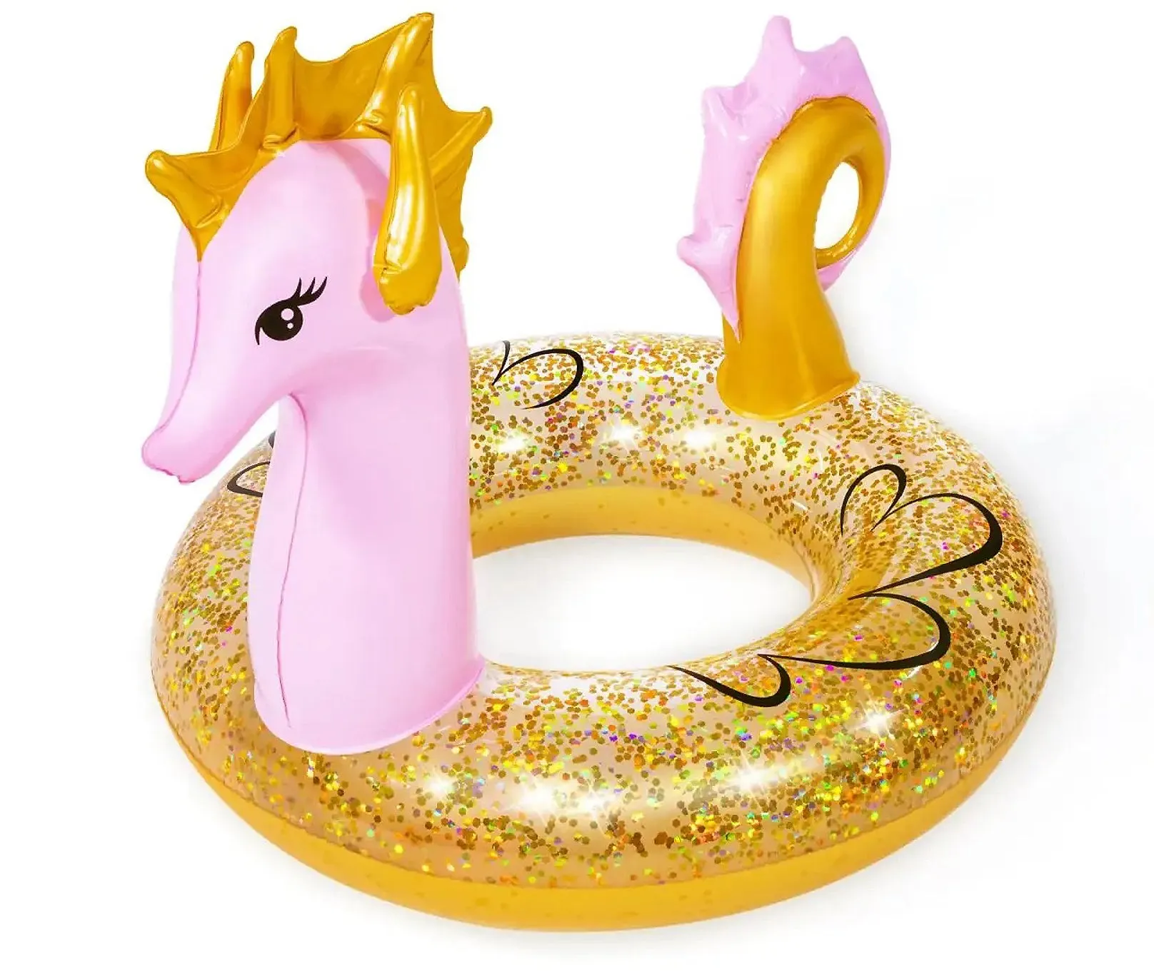 Toyshine 45'' Golden Star Sea Horse Pool Rings, Baby Pool, Swimming Rings for Kids, Inflatable Tubes, Summer Fun Water Toys for Kids, Party Fun, Beach Outdoor Party Supplies 1.15M x 1.04M