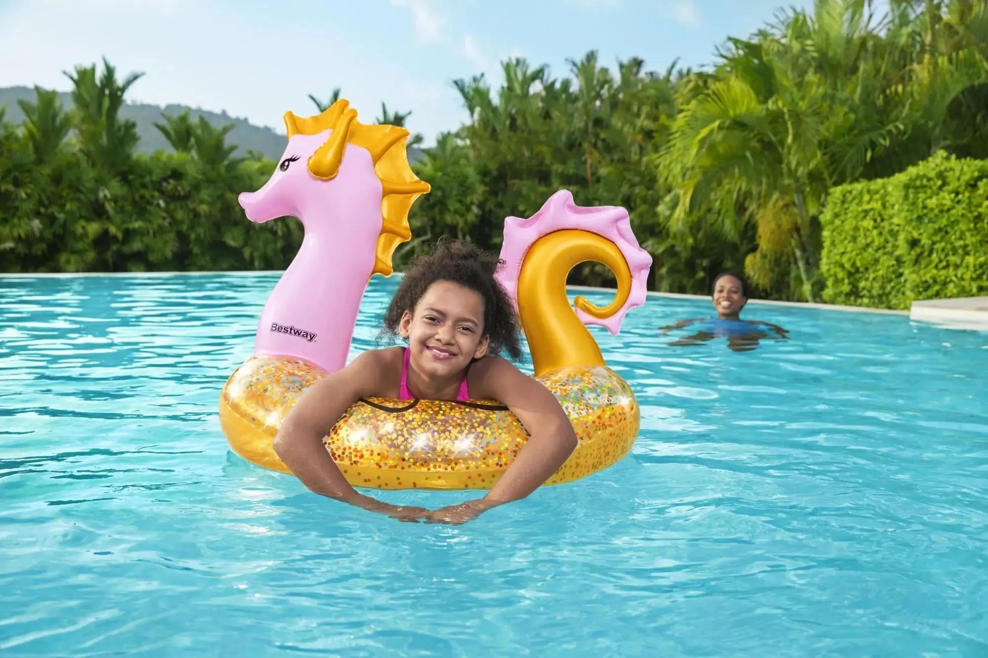 Toyshine 45'' Golden Star Sea Horse Pool Rings, Baby Pool, Swimming Rings for Kids, Inflatable Tubes, Summer Fun Water Toys for Kids, Party Fun, Beach Outdoor Party Supplies 1.15M x 1.04M