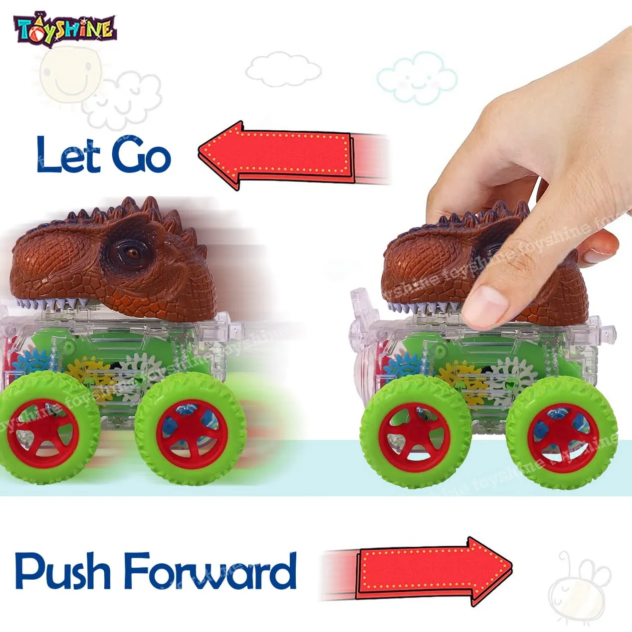 Toyshine Pack of 4 Funny Animal Automobile Car Toy Set Friction Powered Vehicle Play Set for Kids 2 Yrs, Multicolor