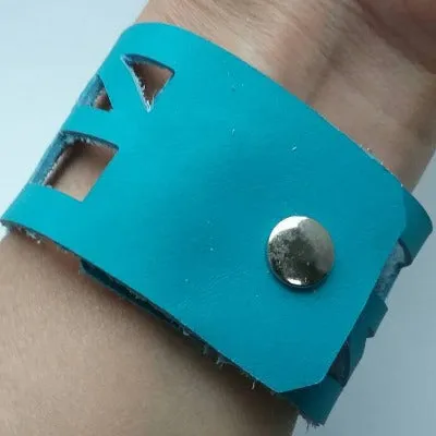 Turquoise Reclaimed Leather "Seld Empowering" Wrist Band. Leather Bracelet. Leather Cuff.