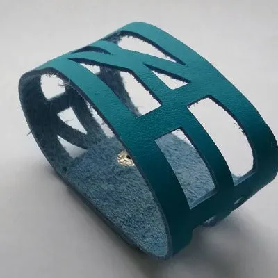 Turquoise Reclaimed Leather "Seld Empowering" Wrist Band. Leather Bracelet. Leather Cuff.