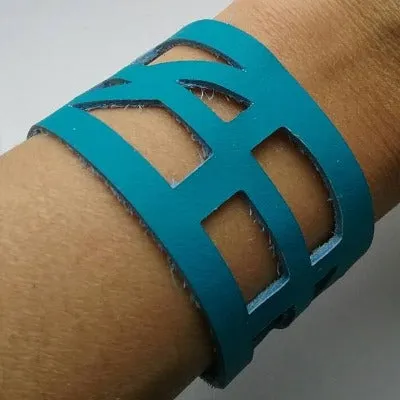 Turquoise Reclaimed Leather "Seld Empowering" Wrist Band. Leather Bracelet. Leather Cuff.