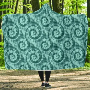 Turquoise Tie Dye Hooded Blanket With White Fleece Lining