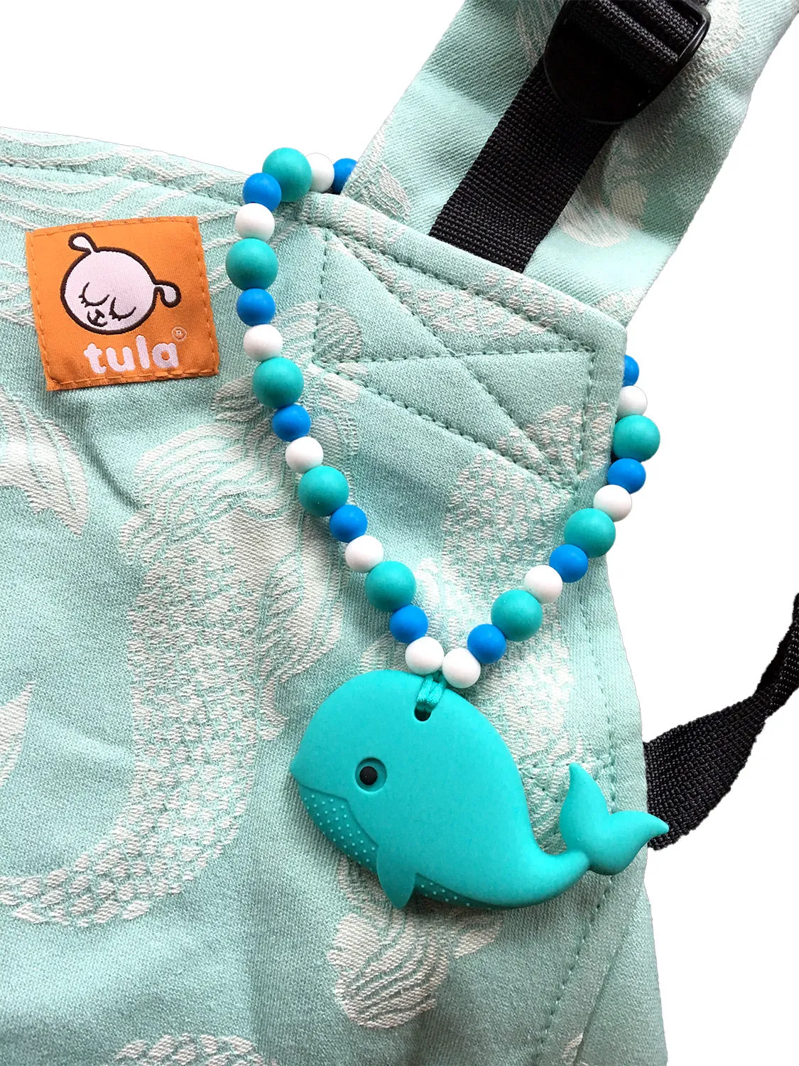 Turquoise Whale with Blue Beads Baby Carrier Teether Toy