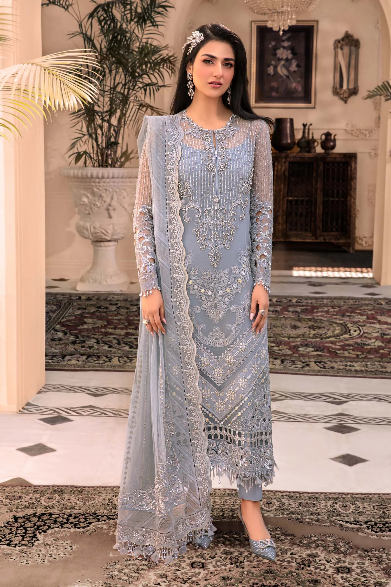 Unstitched MBROIDERED - Silver BD-2603 | Maria B Mbroidered Heritage Luxury Edition 2023 | Unstitched Embroidered Organza Suits