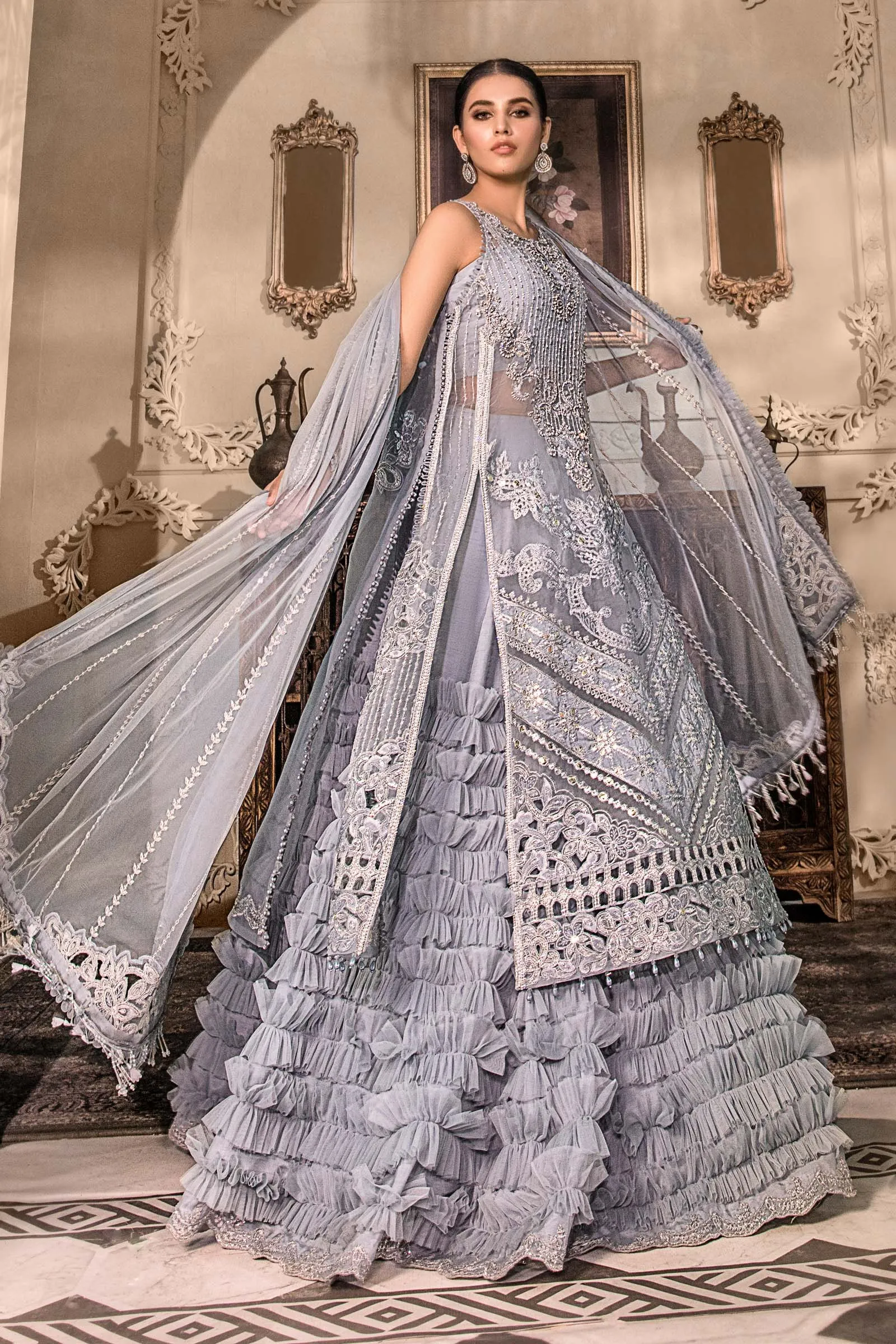 Unstitched MBROIDERED - Silver BD-2603 | Maria B Mbroidered Heritage Luxury Edition 2023 | Unstitched Embroidered Organza Suits