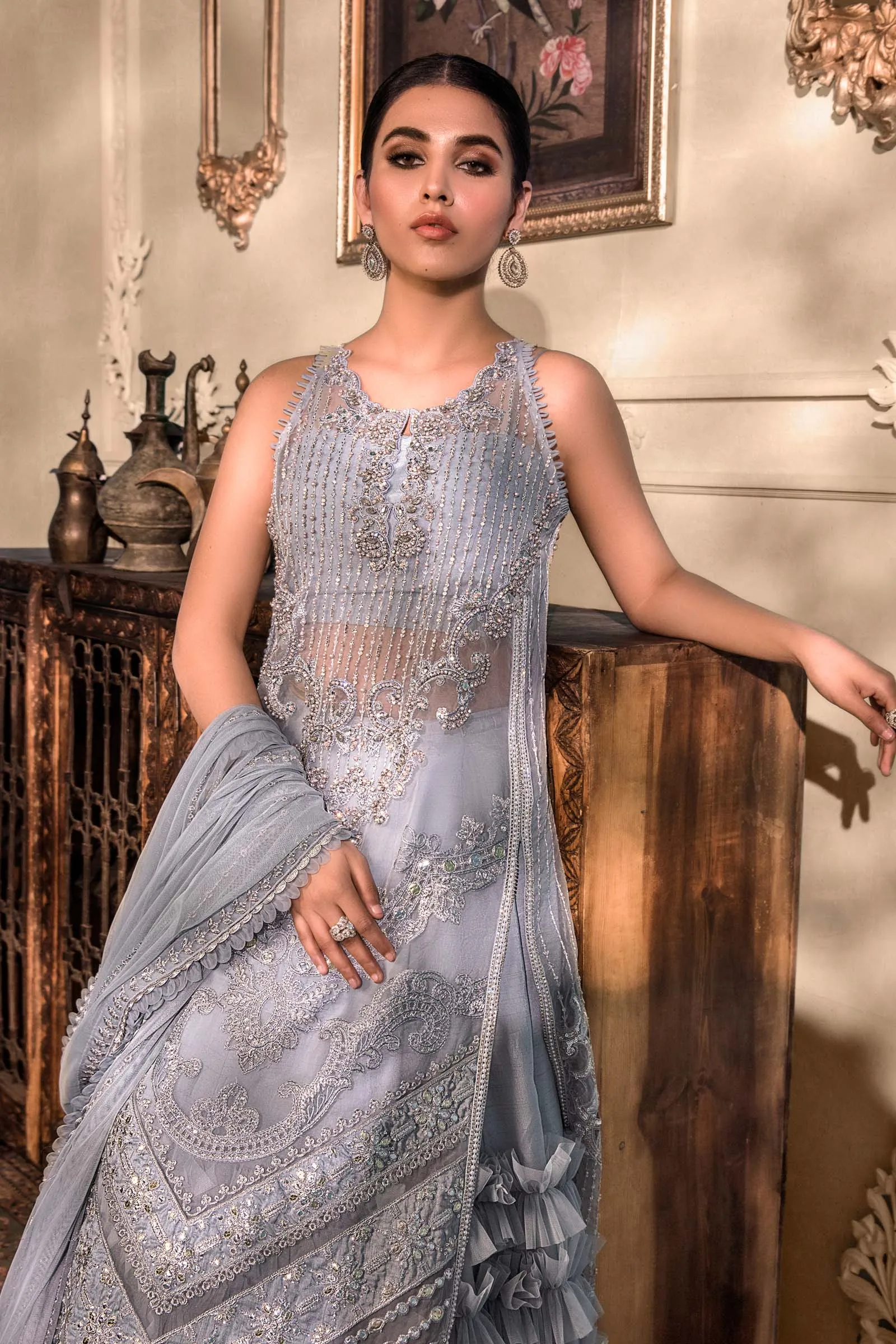 Unstitched MBROIDERED - Silver BD-2603 | Maria B Mbroidered Heritage Luxury Edition 2023 | Unstitched Embroidered Organza Suits