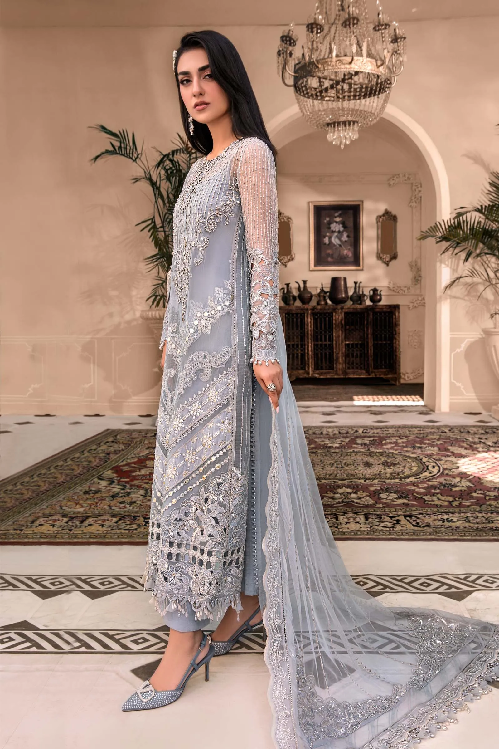 Unstitched MBROIDERED - Silver BD-2603 | Maria B Mbroidered Heritage Luxury Edition 2023 | Unstitched Embroidered Organza Suits