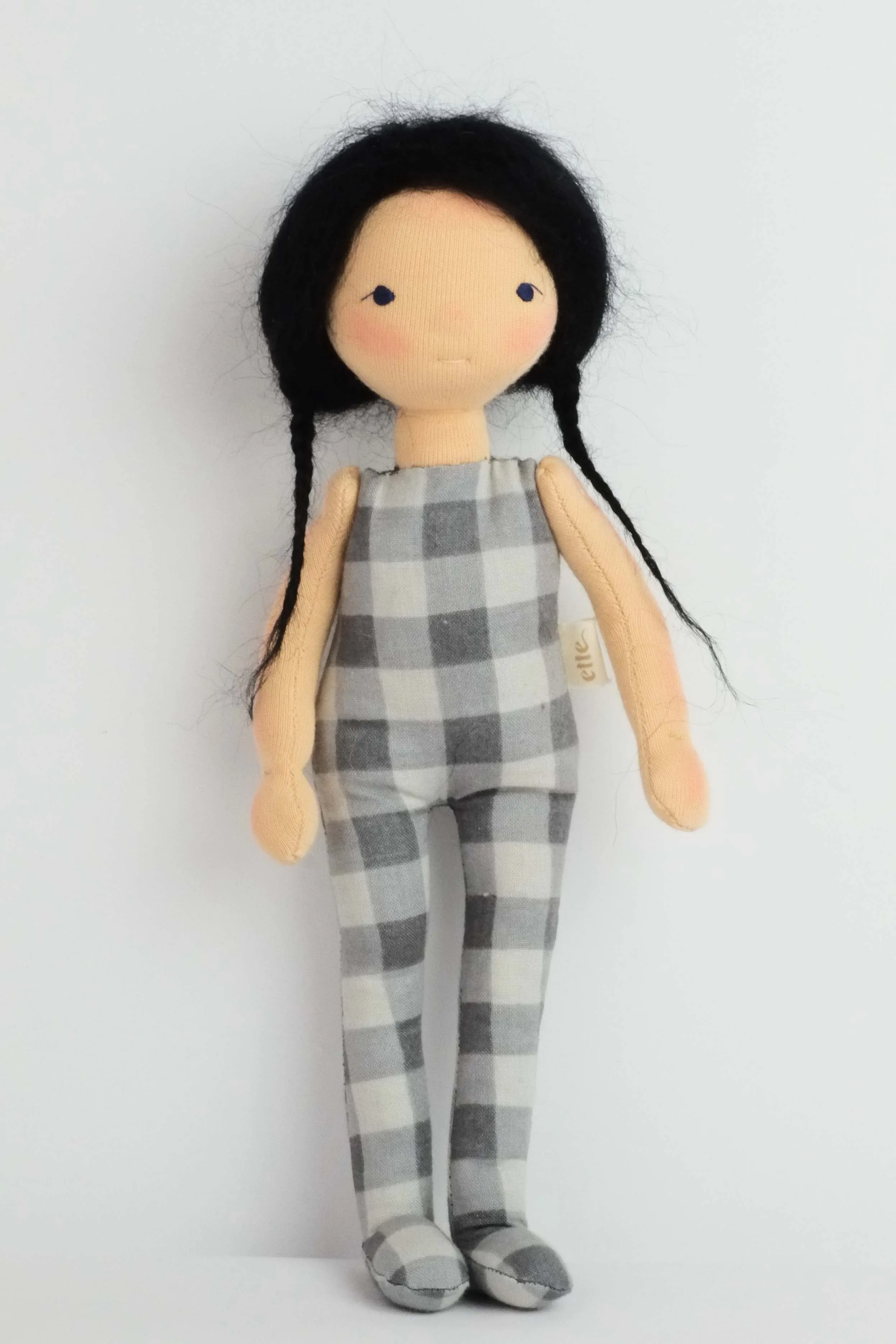 Violette | Black Haired Medium Skinned Natural Fiber Wool Doll