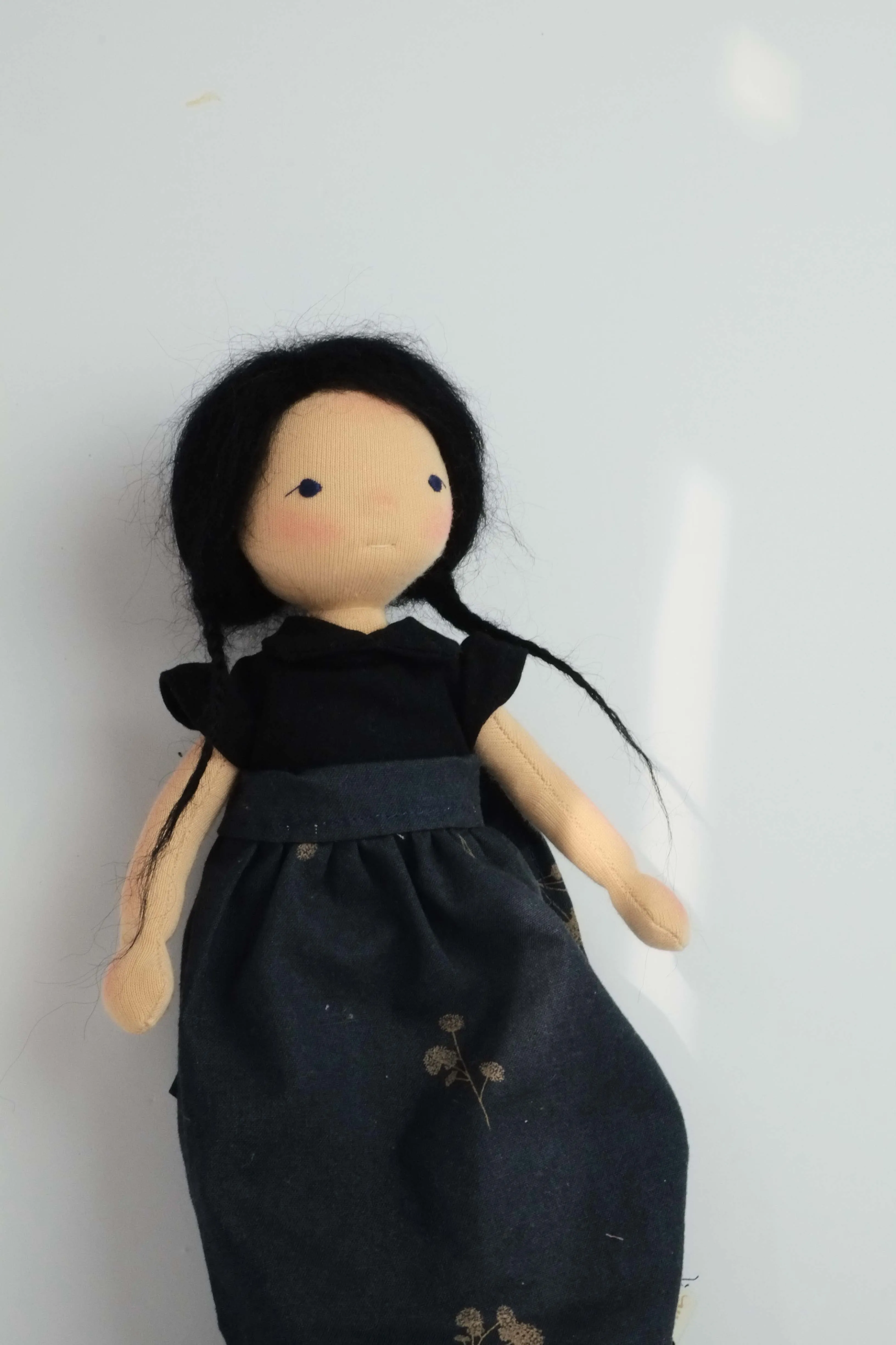Violette | Black Haired Medium Skinned Natural Fiber Wool Doll