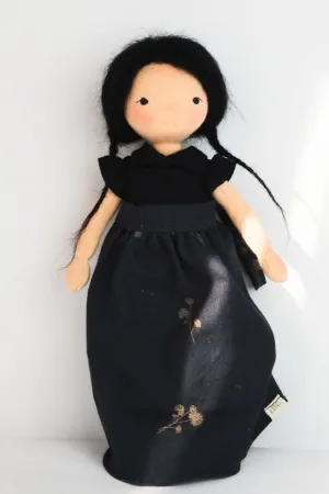 Violette | Black Haired Medium Skinned Natural Fiber Wool Doll