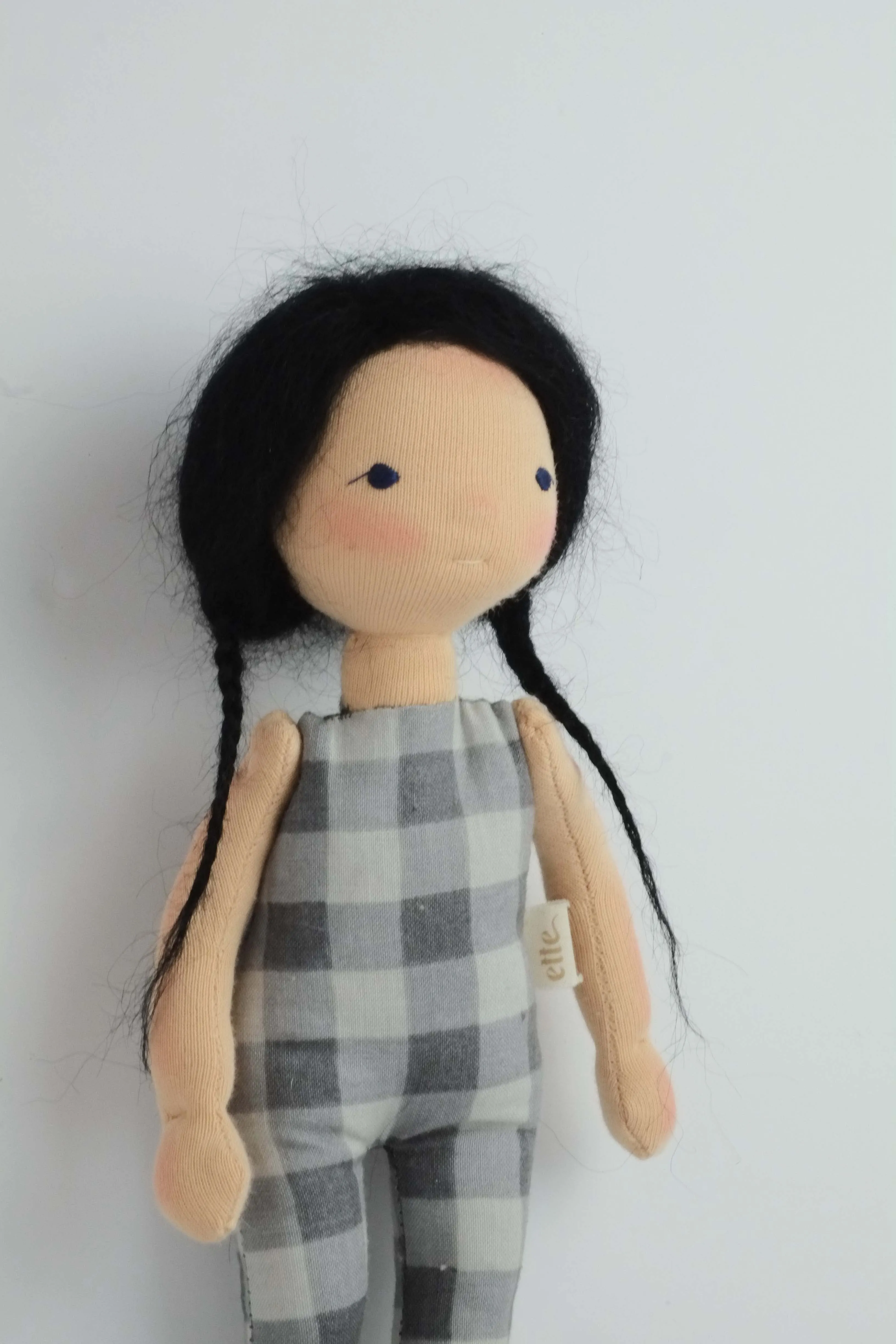 Violette | Black Haired Medium Skinned Natural Fiber Wool Doll