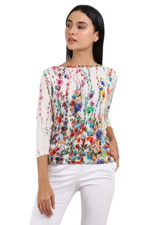 White Floral Silk Cashmere Top