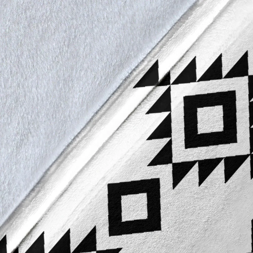 White With Black Ethnic Tribal Pattern Fleece Throw Blanket