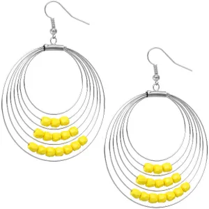 Yellow Beaded Multi Tier Hoop Earrings