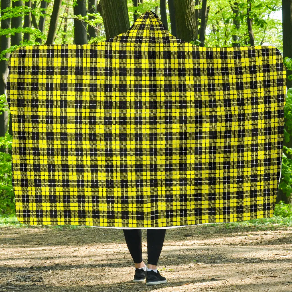 Yellow Black and White Plaid Pattern Hooded Blanket