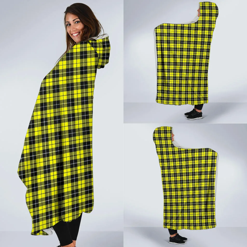 Yellow Black and White Plaid Pattern Hooded Blanket